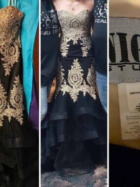 Midnight Studios black and gold homecoming / prom dress